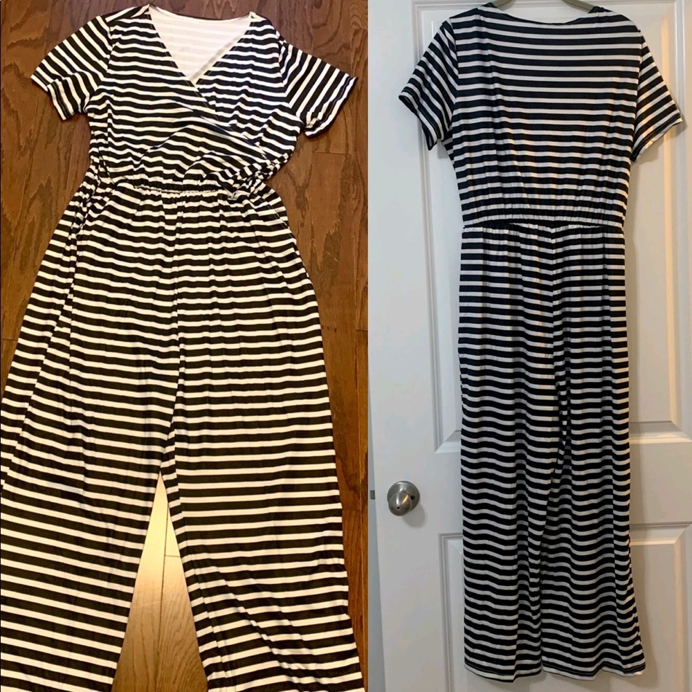 Short Sleeve Striped Jumpsuit Sz LG